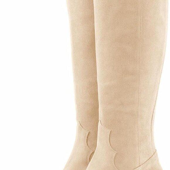 Women Cowboy Knee High Boots Faux Leather Chunky Heel Square Toe Size 8.5